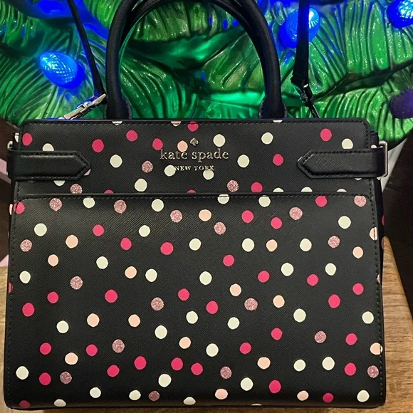 Kate Spade Black Satchel with Pink Polka Dots - Picture 2 of 3